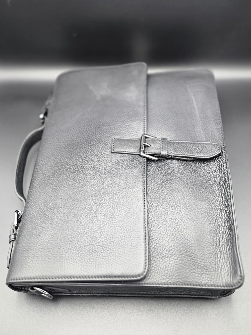 John Varvatos Black Leather Briefcase - Classic Professional Carry (New)